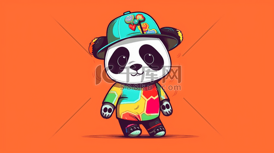 潮流图案插画图片_戴着帽子的可爱的熊猫