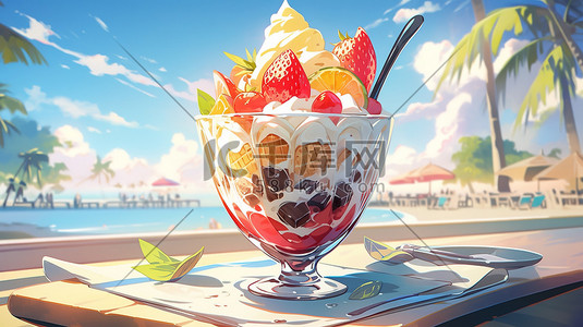 玻璃碗插画图片_夏天美食甜品美味冰淇淋插画20