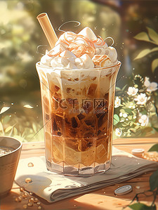 咖啡巧克力插画图片_夏天饮料巧克力冰咖啡奶昔3