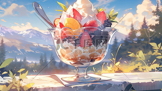 玻璃碗插画图片_夏天美食甜品美味冰淇淋插画14