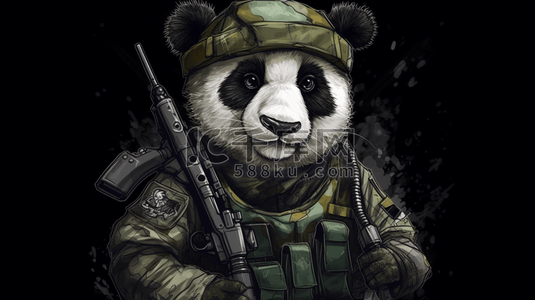 装备新升级插画图片_军旅风格着装的熊猫