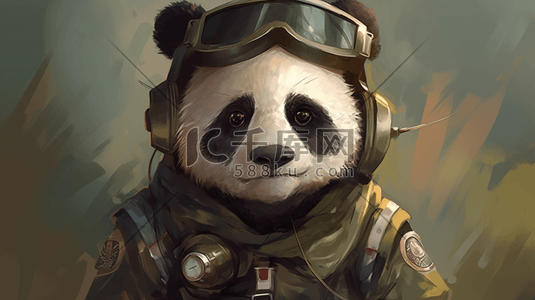 无悔军旅生涯插画图片_军旅风格着装的熊猫