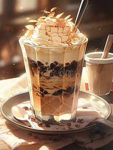 咖啡巧克力插画图片_夏天饮料巧克力冰咖啡奶昔2