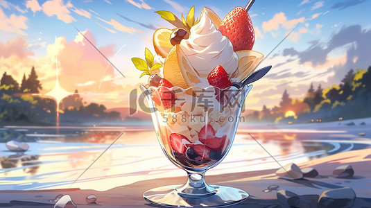 夏天美食甜品美味冰淇淋插画18
