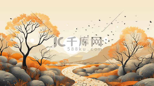 秋天初秋黄色橙色树木风景