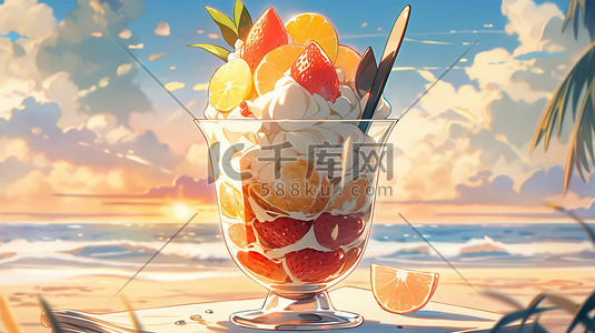 夏天美食甜品美味冰淇淋插画3