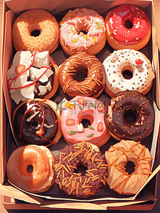 草莓盒子草莓插画图片_盒子里各种甜甜圈美食甜品面包6