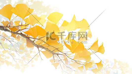 悬挂夹子插画图片_黄色的银杏叶悬挂在树枝上2