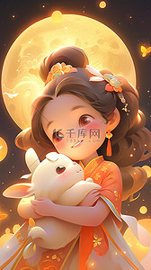 upto40off插画图片_中秋节可爱嫦娥小仙女和兔子插画40