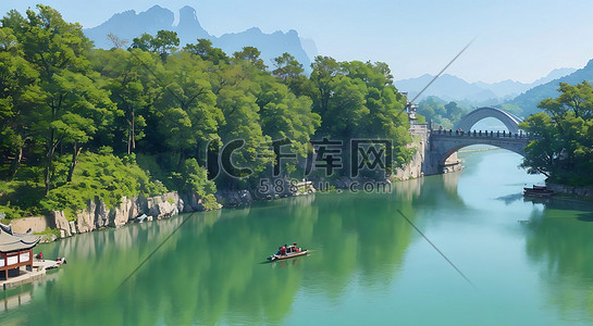 杭州西湖插画图片_杭州西湖景色一角