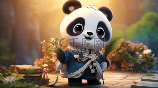 中国风国宝插画图片_3D立体卡通大熊猫可爱中国风插画