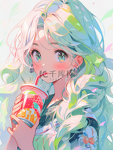 奶茶小清新插画图片_小清新夏日女孩喝着奶茶多巴胺6