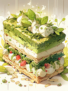 草莓奶油生日蛋糕插画图片_生日蛋糕抹茶美味蛋糕10