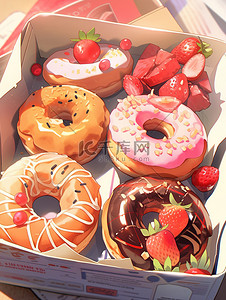 美食甜品插画图片_盒子里各种甜甜圈美食甜品面包12