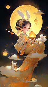 小仙女抓娃娃插画图片_中秋节可爱嫦娥小仙女和兔子插画17