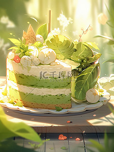 奶油抹茶插画图片_生日蛋糕抹茶美味蛋糕9