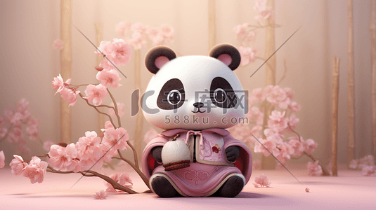 卡通立体可爱插画图片_3D立体卡通大熊猫可爱中国风插画