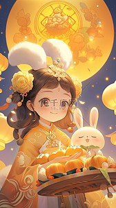 节日2插画图片_中秋节可爱嫦娥小仙女和兔子插画2