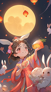 中秋节可爱嫦娥小仙女和兔子插画11