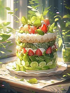 奶油抹茶插画图片_生日蛋糕抹茶美味蛋糕17