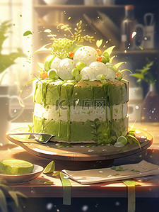 奶油抹茶插画图片_生日蛋糕抹茶美味蛋糕4