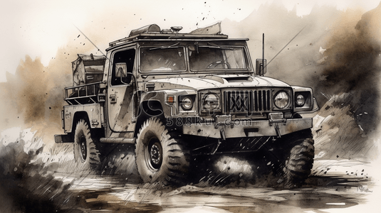越野摩托插画图片_越野装甲武装卡车