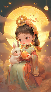 中秋节可爱嫦娥小仙女和兔子插画42