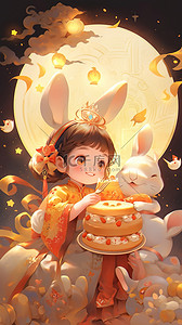 可爱玉兔插画图片_中秋节可爱嫦娥小仙女和兔子插画25