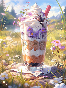 奶茶奶昔插画图片_美食冰芋头奶昔夏天冰冻奶茶1