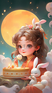 可爱玉兔插画图片_中秋节可爱嫦娥小仙女和兔子插画35