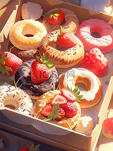 打开的盒子盒子插画图片_盒子里各种甜甜圈美食甜品面包9