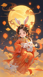 仙女集中营插画图片_中秋节可爱嫦娥小仙女和兔子插画8