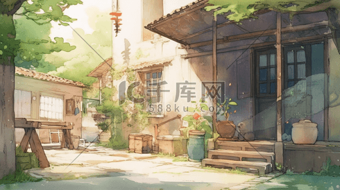 彩色手绘夏季乡村风景插画1