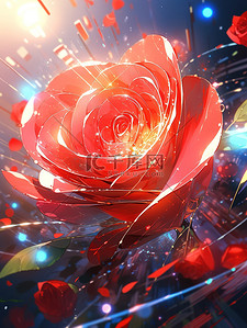 玫红玫瑰花插画图片_红玫瑰美丽花朵炫彩发光梦幻10