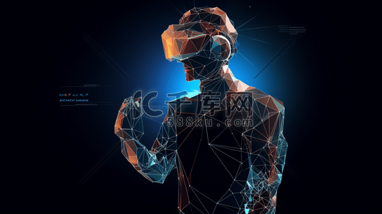 vr虚拟技术插画图片_人戴着VR眼镜体验虚拟现实技术