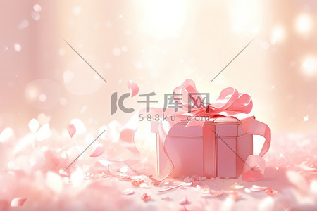 粉色情人节礼盒和玫瑰花瓣2