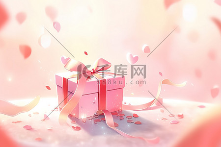 粉色情人节礼盒和玫瑰花瓣1