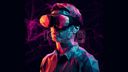 科技感vr插画图片_人戴着VR眼镜体验虚拟现实技术