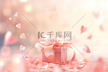 礼盒插画图片_粉色情人节礼盒和玫瑰花瓣7