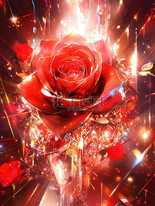 红玫瑰花蕾插画图片_红玫瑰美丽花朵炫彩发光梦幻18