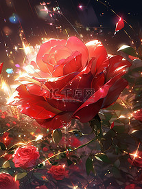 红玫瑰美丽花朵炫彩发光梦幻2