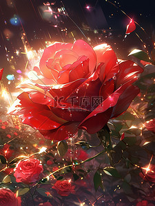 梦幻2插画图片_红玫瑰美丽花朵炫彩发光梦幻2