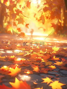 秋天红色插画图片_秋天的树叶落在公园的地上10
