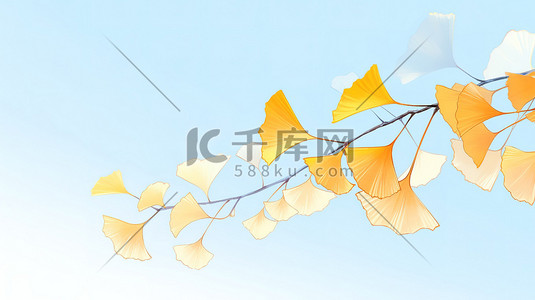 悬挂抹布插画图片_黄色的银杏叶悬挂在树枝上10