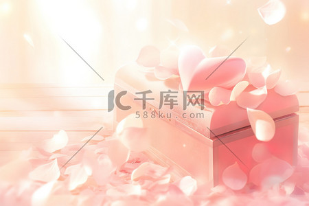 情人节玫瑰花瓣插画图片_粉色情人节礼盒和玫瑰花瓣20