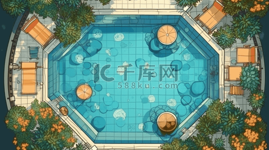 夏季清凉泳池解暑插画9