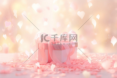 粉色情人节礼盒和玫瑰花瓣6