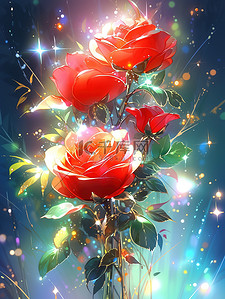 红玫瑰美丽花朵炫彩发光梦幻19