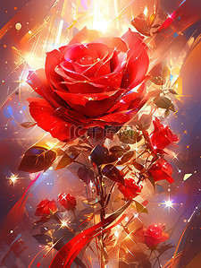 红玫瑰美丽花朵炫彩发光梦幻16