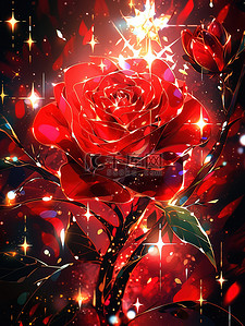 红玫瑰美丽花朵炫彩发光梦幻1